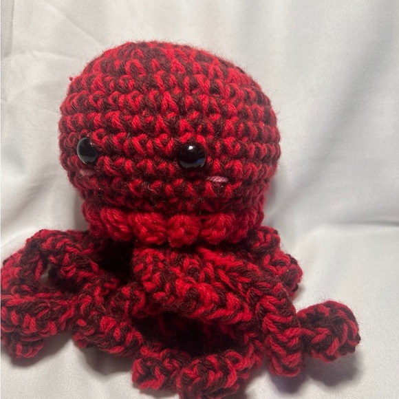 Crochet Red and Black Stuffed Octopus/Jellyfish Plushie/Plushy - Picture 3 of 4